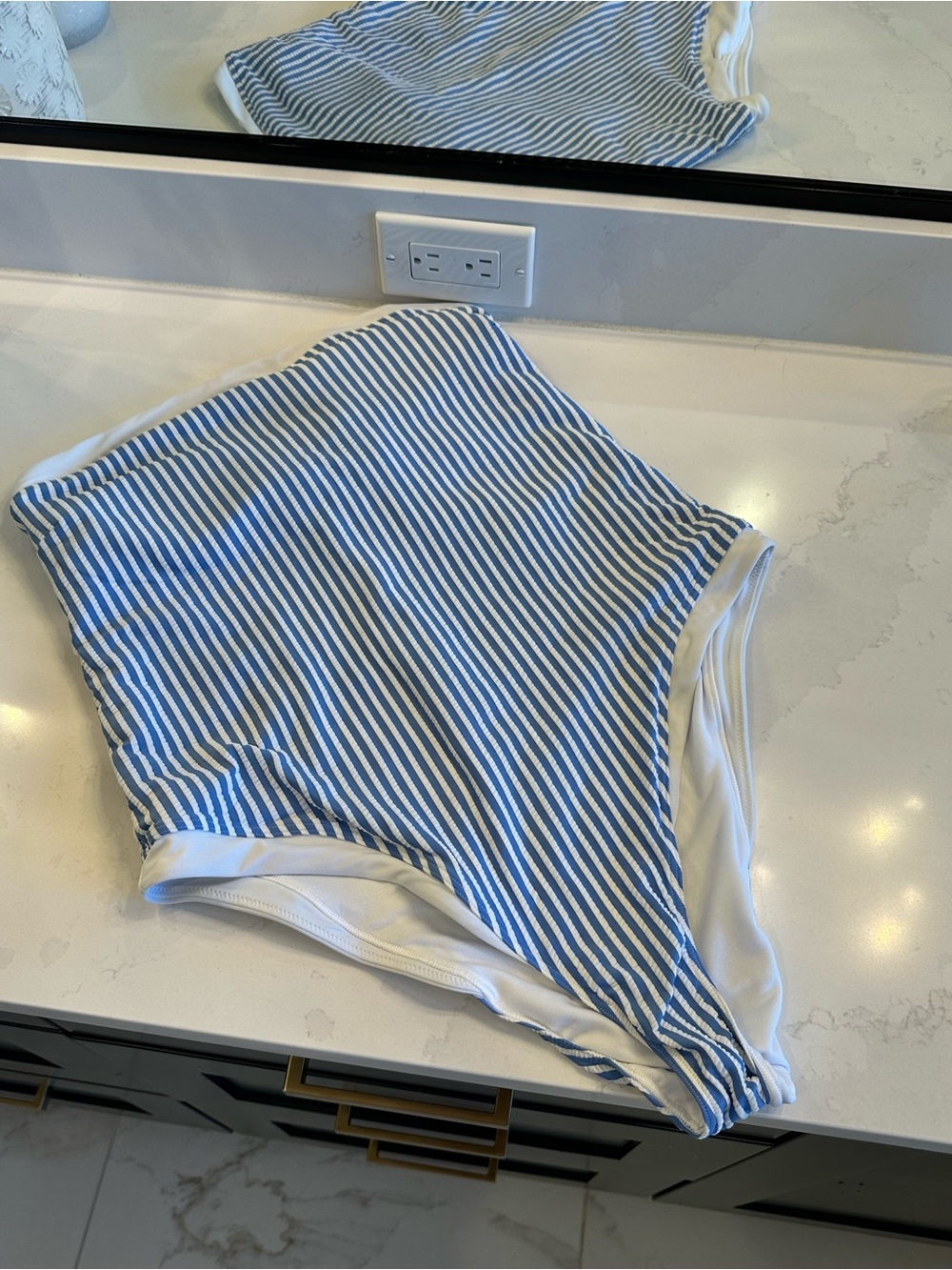 Abercrombie & Fitch Navy and White Striped Bikini Bottoms